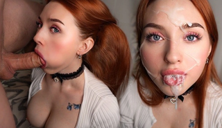 Милашка делает слюнявый минет заставляя кончить